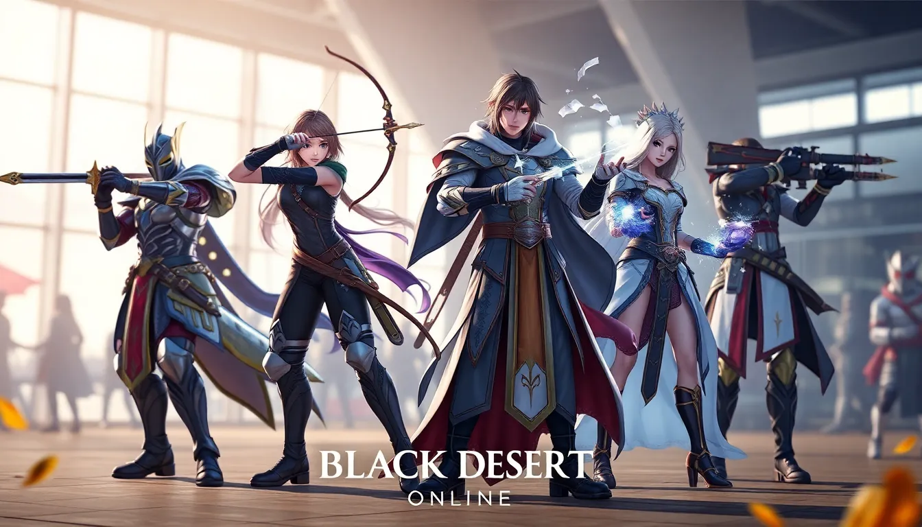 diverse characters representing melee, ranged, magic, and hybrid classes from a game.